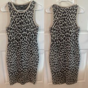 Express Black and Cream Animal Print Midi Dress